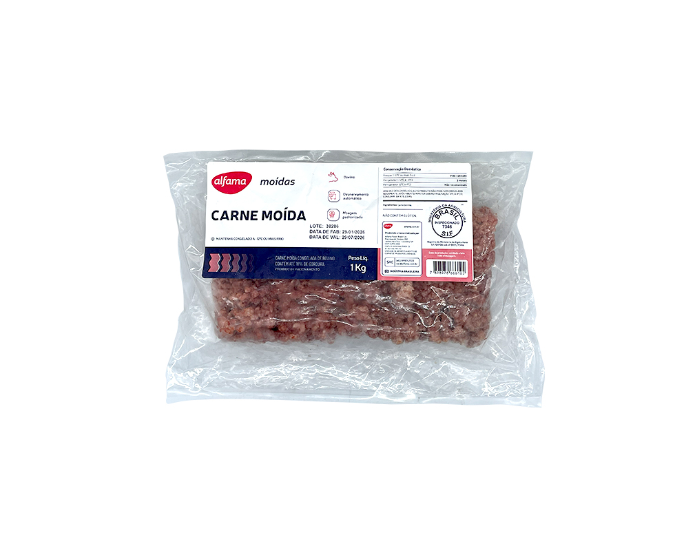CARNE MOÍDA BOVINA CONGELADA ALFAMA 1 KG (CX 9 PCT)